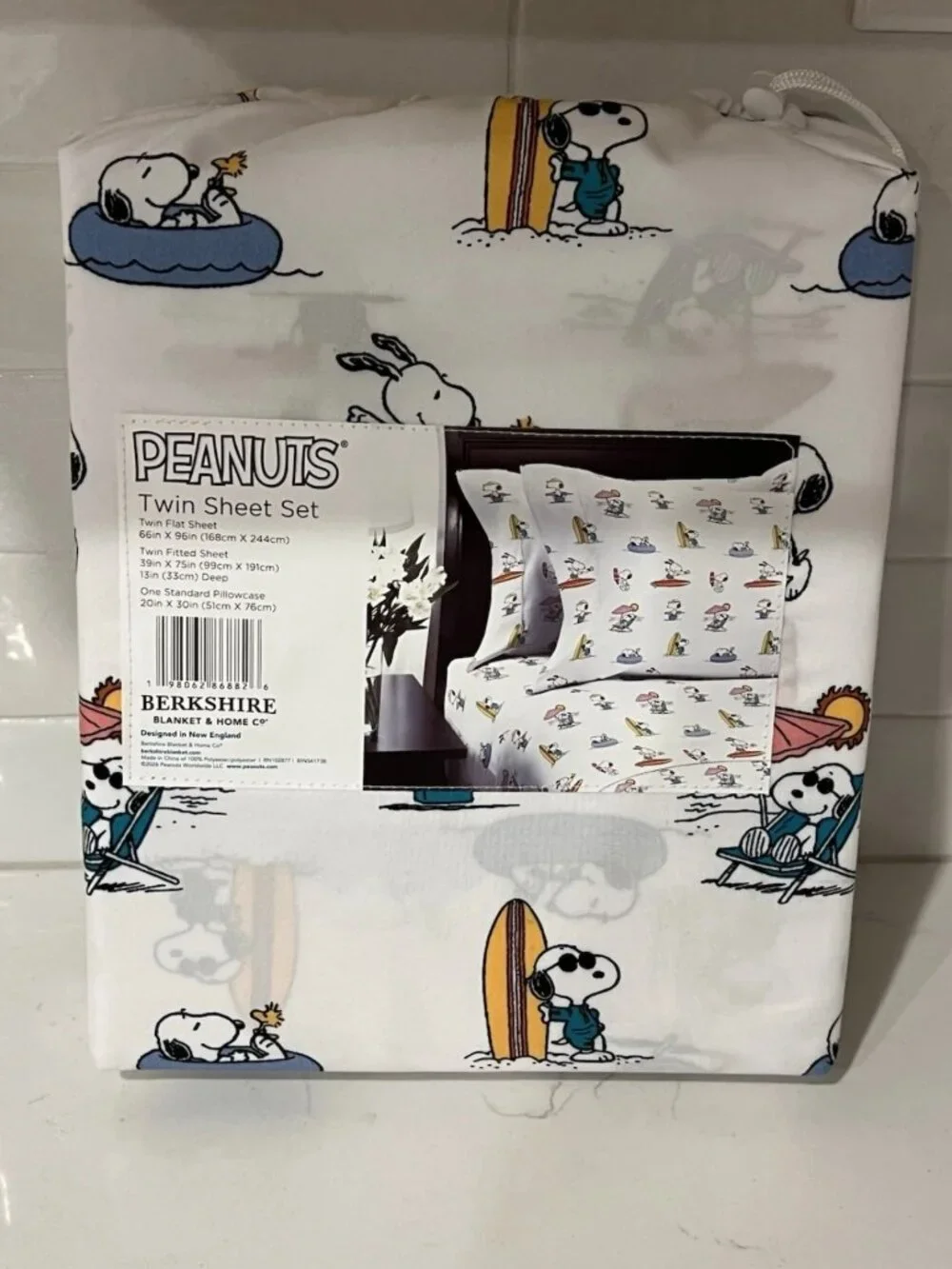 Berkshire PEANUTS Snoopy White Beach Surf Surfboard Twin Sheet Set 3pc Summer